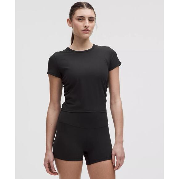 Lululemon All It Takes Ribbed Nulu Black Cropped Ruched T-Shirt - Picture 1 of 6